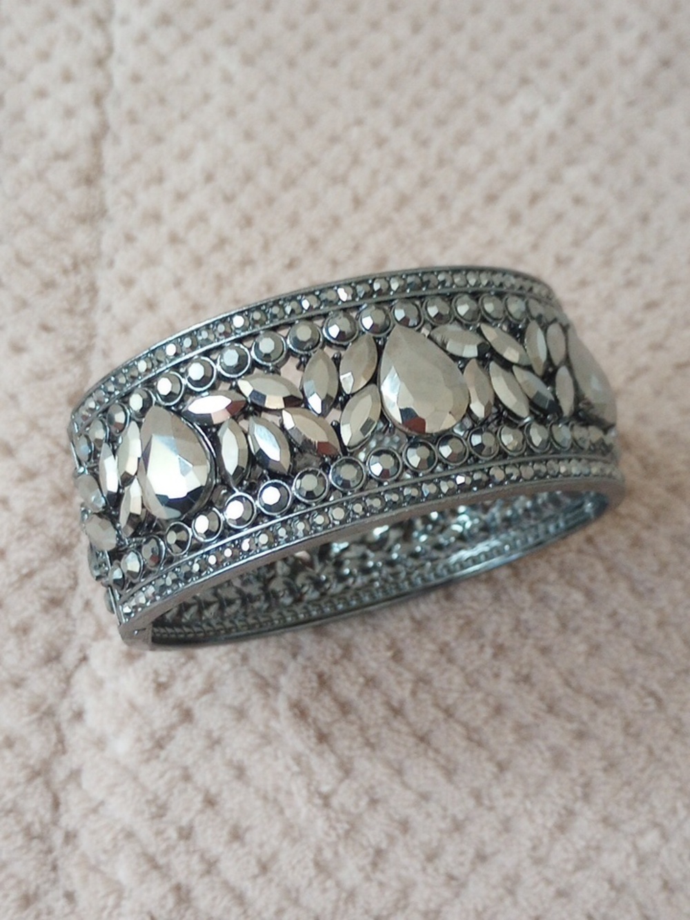Gunmetal Crystal-Embellished Cuff Bangle - Picture 3 of 5